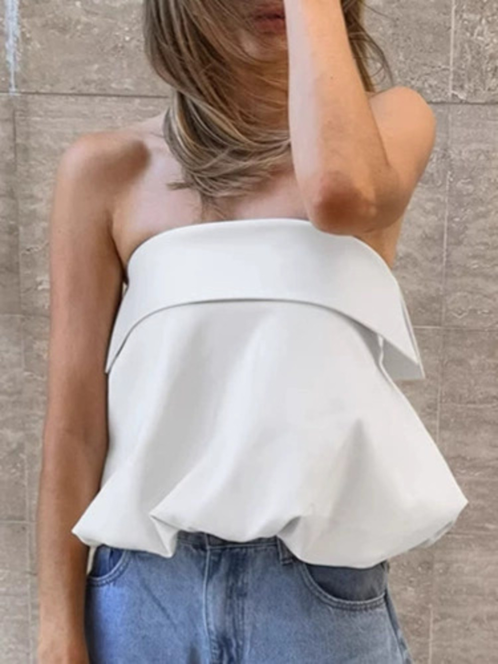 Forever 21 Summer White Satin Strapless Puffy Crop Top